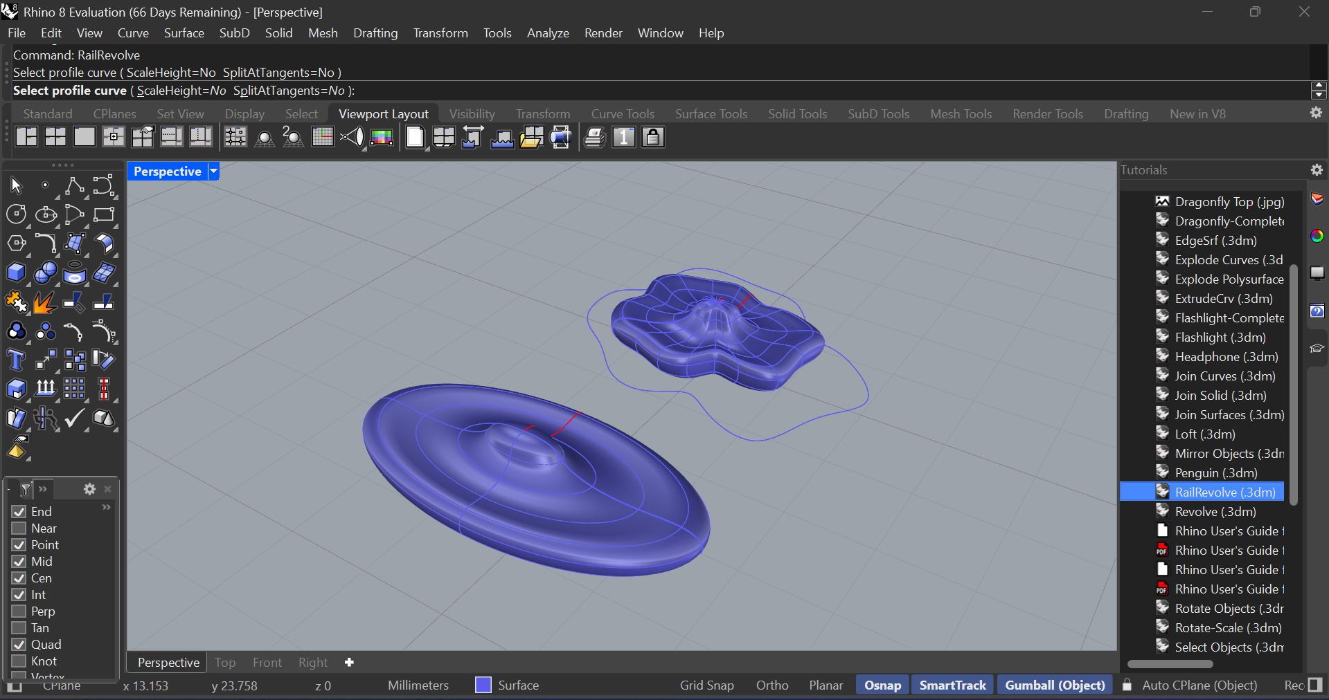 Print do Exercicio com o comando Rail Revolve