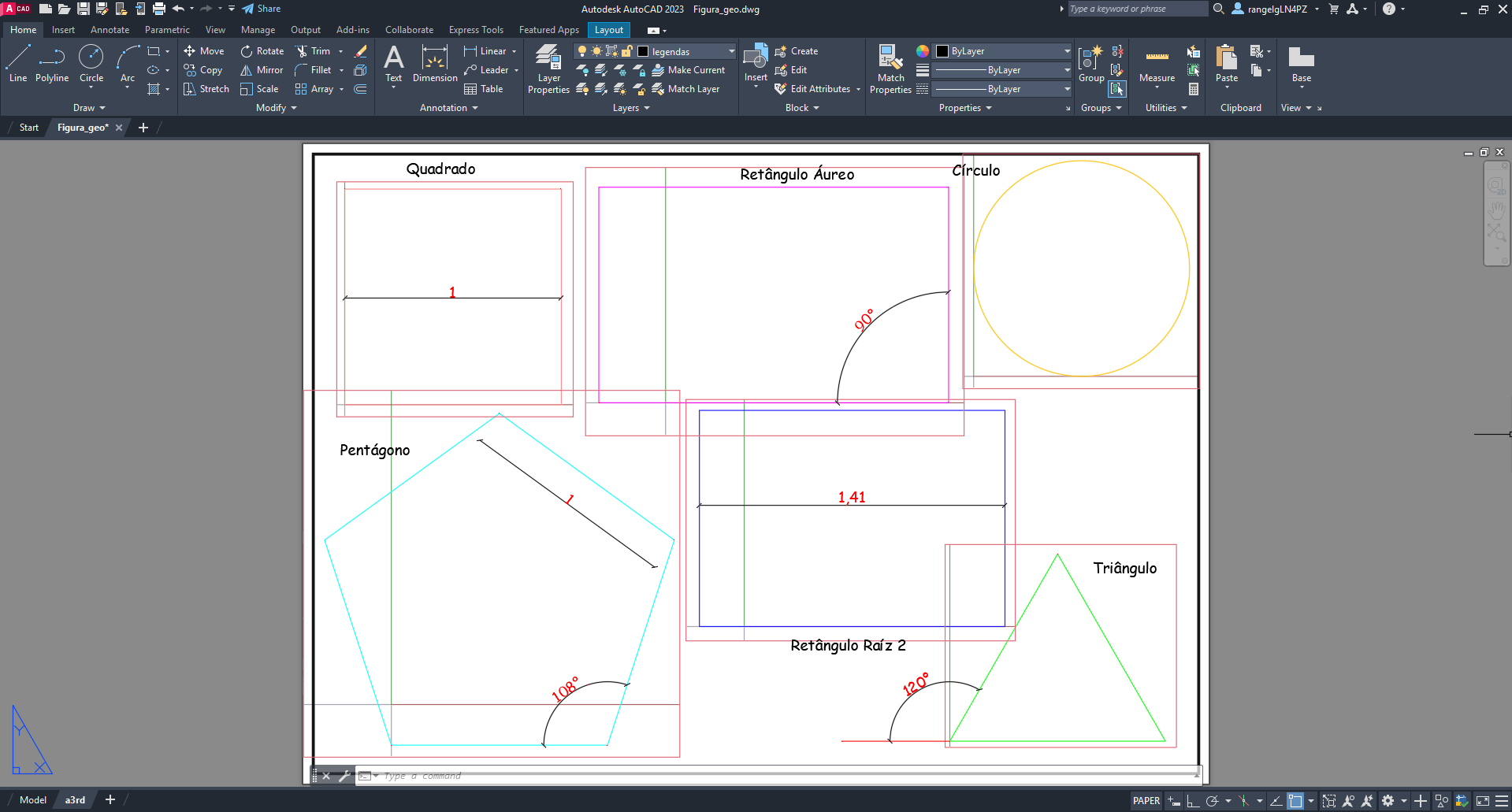 Figuras no Viewport com nomeação e cotas DIM